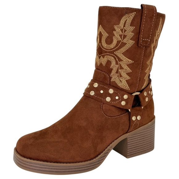 Sun + Stone Norahh Brown Microsuede Embroidered Womens Ankle Boots Size 8M - Picture 2 of 15